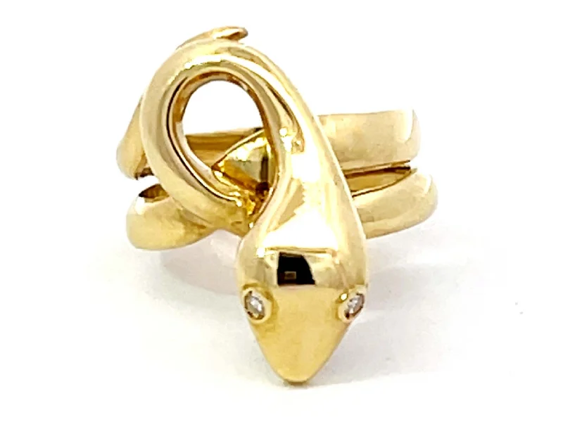 Big Diamond Rings-Snake Diamond Eyes Ring in 18K Yellow Gold