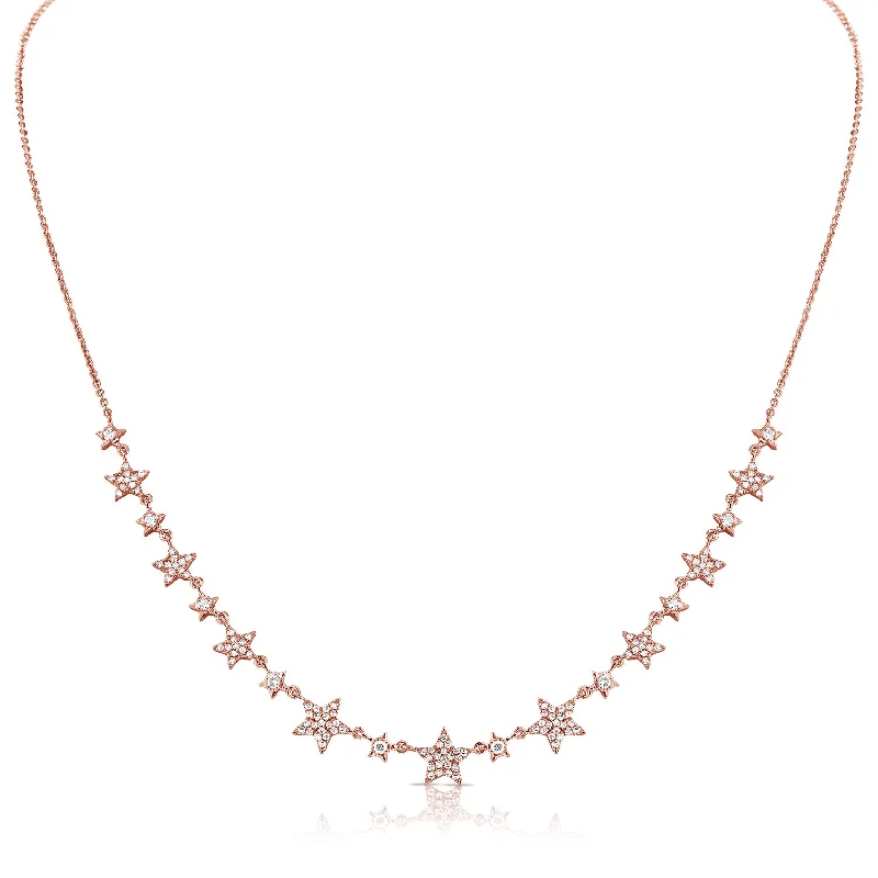 White Gold Necklaces-14K Rose Gold Diamond Star Necklace