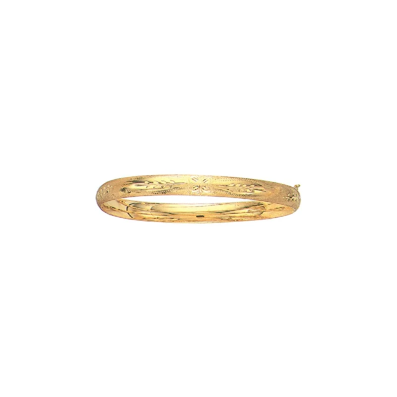 Ethnic Bangles-14kt 8" Yellow Gold 6.0mm Florentine Round Dome Classic Bangle with Clasp