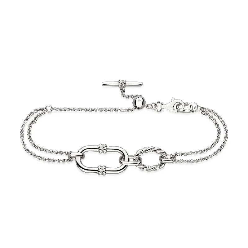 Fashion Beaded Bracelets-Silver Marina Rope Link Duo Grande Twin Chain 7" Slider Bracelet