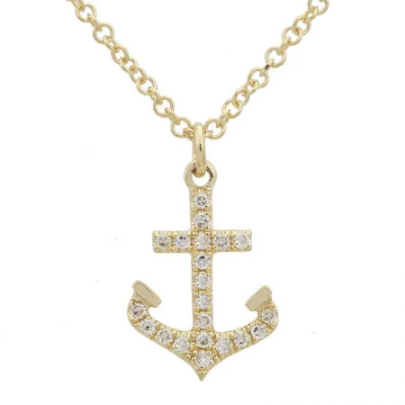 Gold Cross Necklaces-14K Yellow Gold Diamond Anchor Pendant & Chain