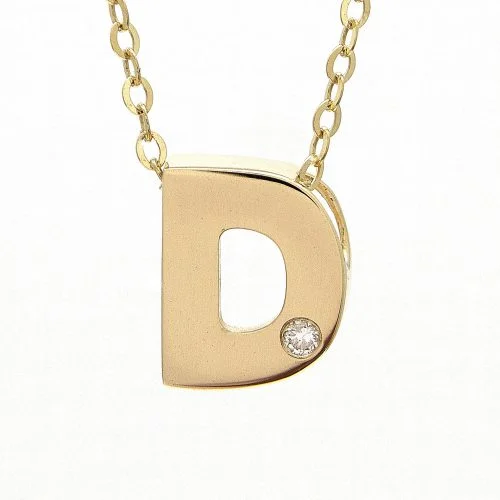 Statement Pendant Necklaces-14K Yellow Gold Initial "D" With Diamond Necklace