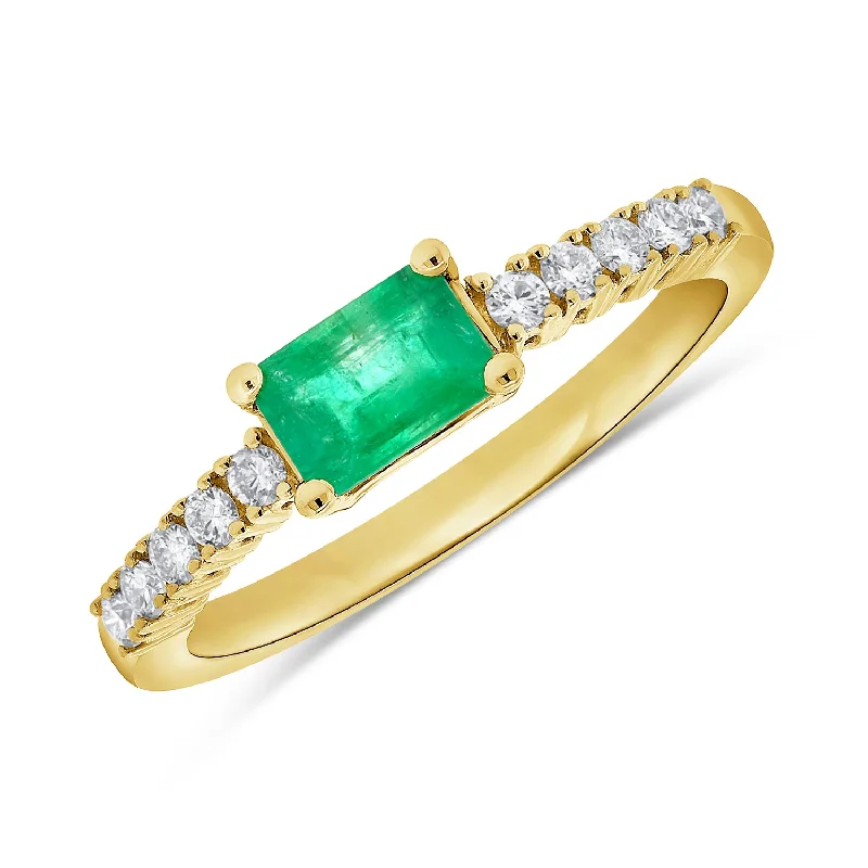 Women's Signet Rings-Rectangle Cut Emerald Ring set in 14kt Gold