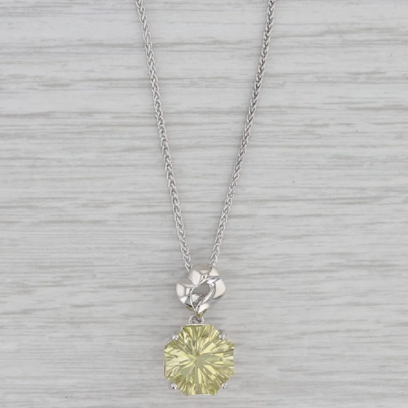 Double Chain Necklaces-5.70ct Lemon Quartz Solitaire Pendant Necklace Sterling Silver 18" Wheat Chain