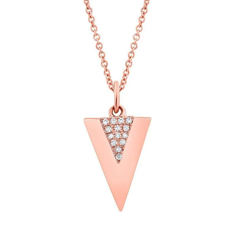 Birthstone Necklaces-14K Rose Gold Diamond Triangle Pendant