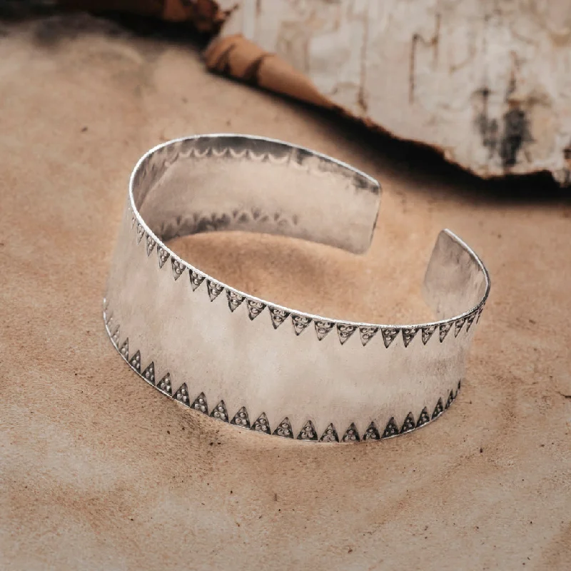 Wedding Bangles with Stones-Stamped Viking Bangle, Silver