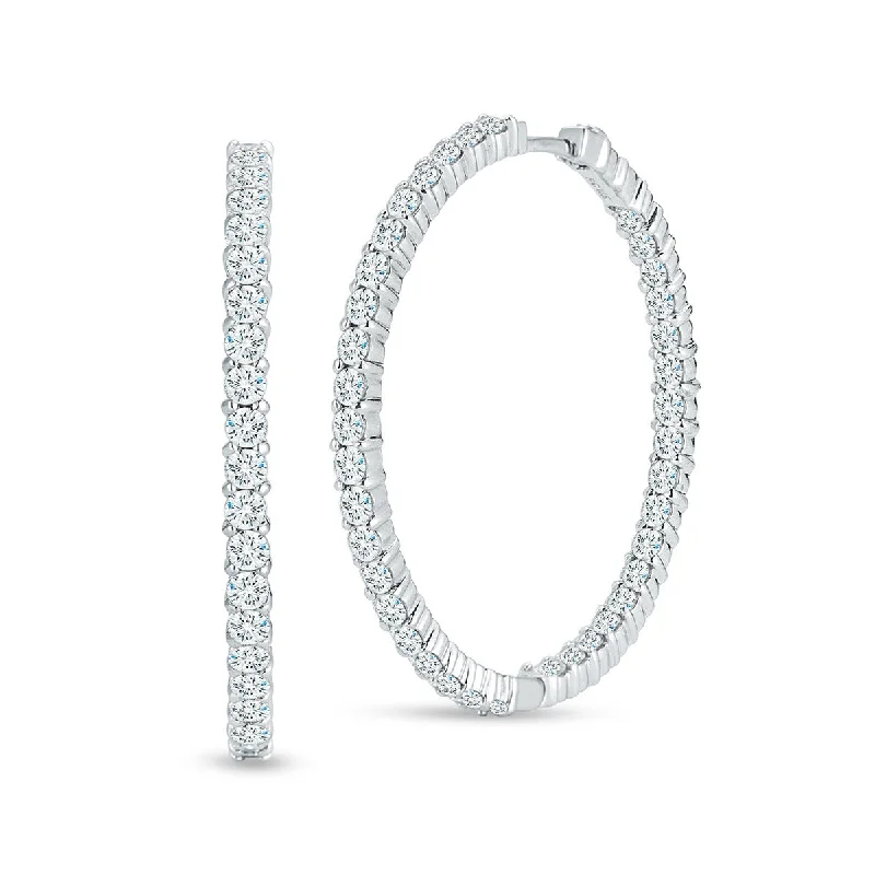 Artisanal Earrings-18K White Gold Large Inside Outside Diamond Hoop Earrings