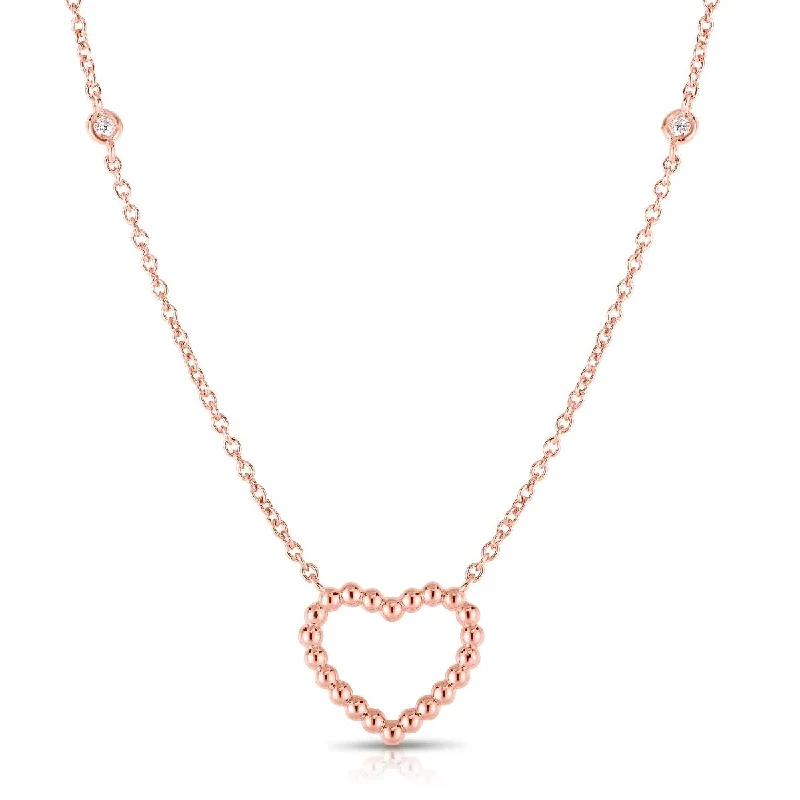 Rose Gold Pendant Necklaces-14K Rose Gold Beaded Heart Diamonds by the Yard Necklace