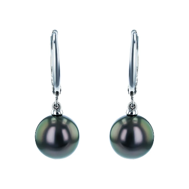 Gold Earrings-Black South Sea Pearl Dangle Earrings