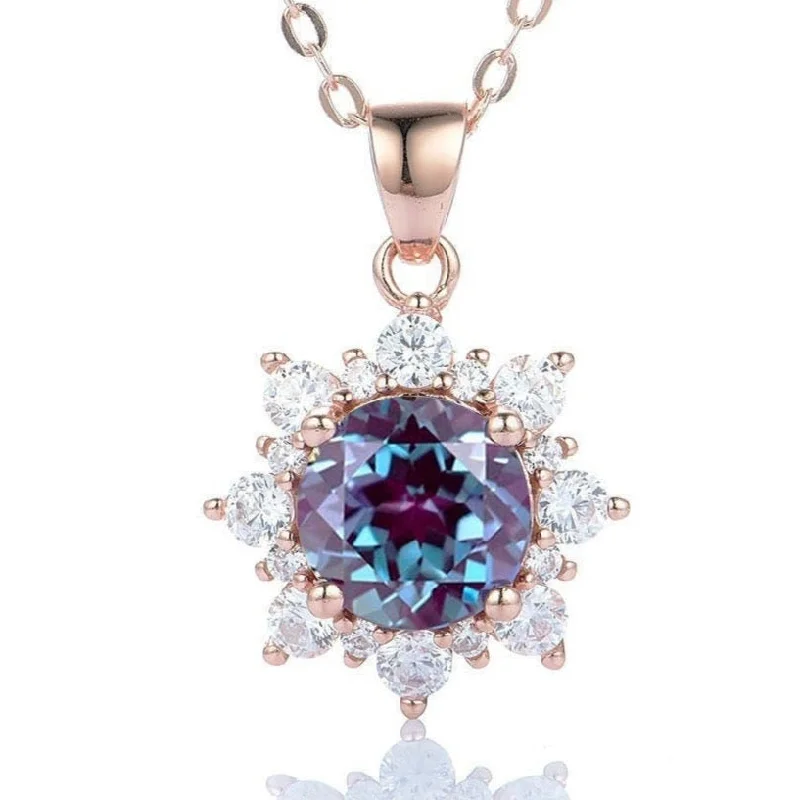 Ethnic Necklaces-Snowflake Alexandrite Necklace- 14K Rose Gold Vermeil or Sterling Silver