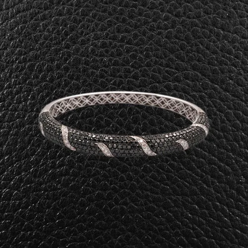 Modern Bridal Bangles-Black & White Diamond Bangle Bracelet