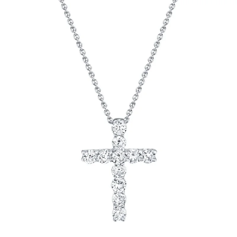 Crystal Chain Necklaces-14K White Gold Diamond Cross Necklace