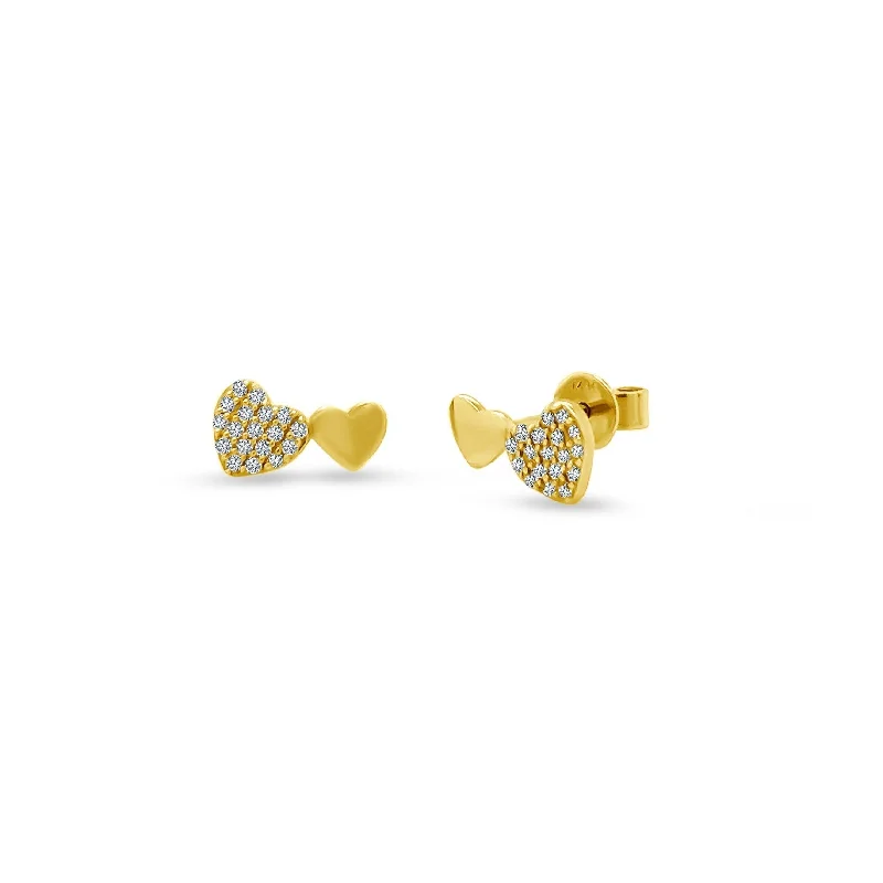 Chic Gold Earrings-Double Heart Studs