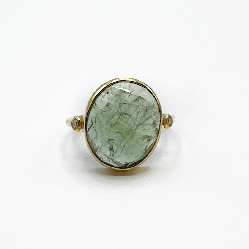 Double Stone Rings-Rose Cut  Green Tourmaline and Diamond Ring