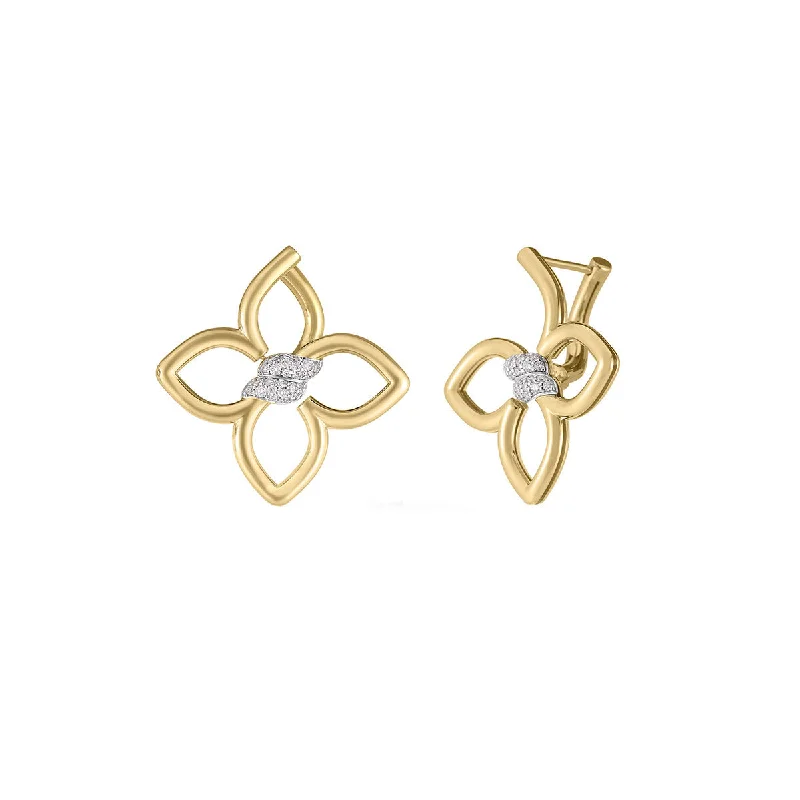 White Pearl Earrings-18K Yellow and White Gold Cialoma Small Diamond Flower Earrings