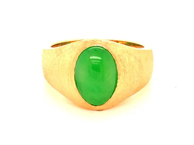 Cross Diamond Rings-Imperial Green Jadeite Jade Ring -14k Yellow Gold