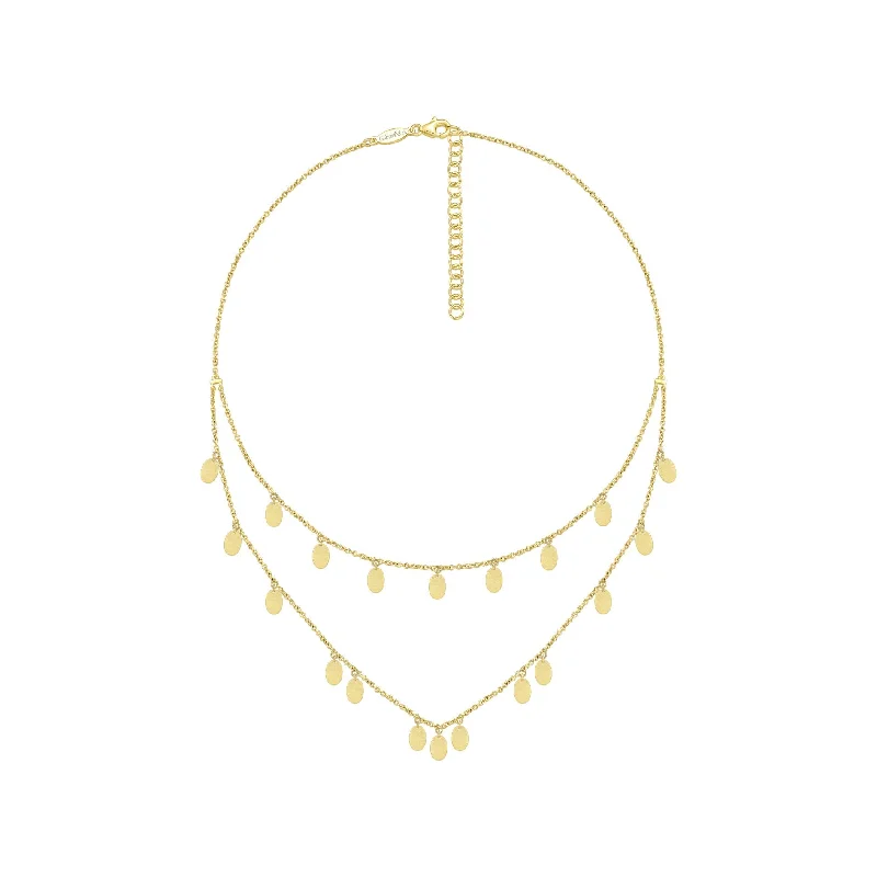 Unique Necklaces-14K Yellow Gold Oval Disc Dangle Necklace