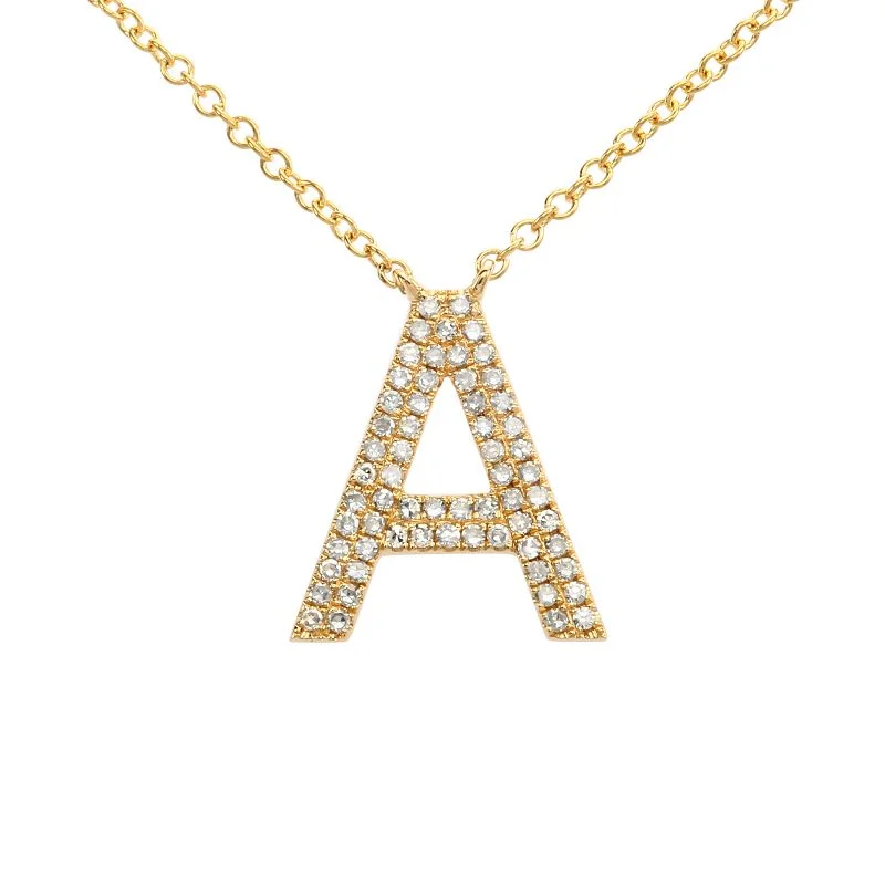 Engraved Necklaces-14K Yellow Gold Diamond Double Row Initial Necklace