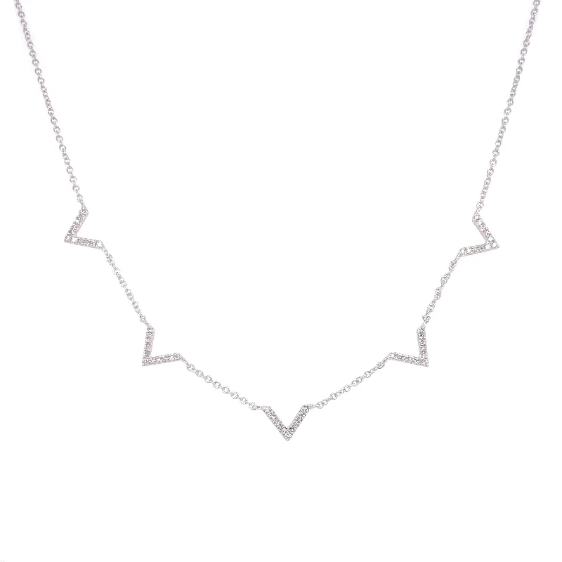 Charm Necklaces-14K White Gold Diamond V Necklace