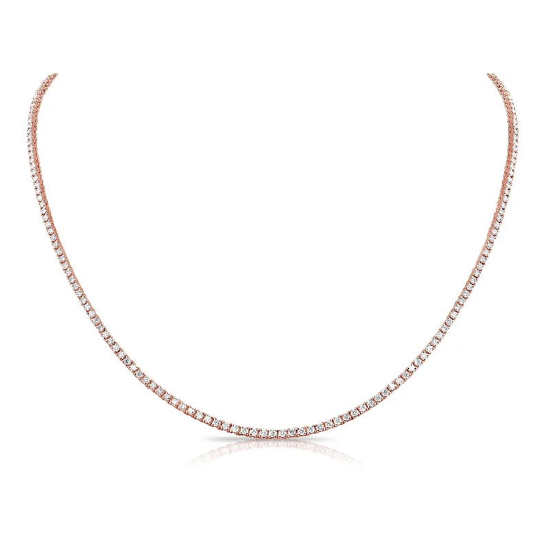 Crystal Necklaces-14K Rose Gold Diamond Tennis Necklace