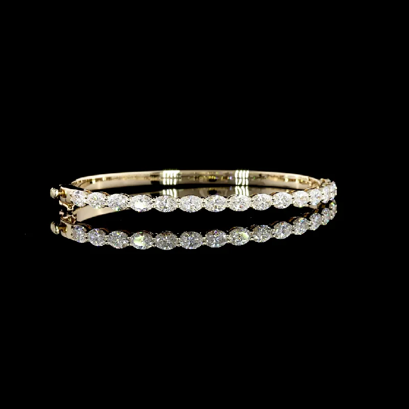 Personalized Silver Bangles-14k White Gold Lab Grown Oval Diamond Bangle Bracelet BC1250