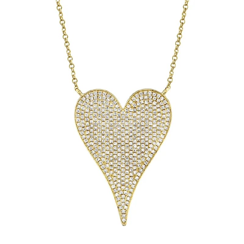 Beautiful Necklaces-14K Yellow Gold Pave Heart Necklace (Jumbo)