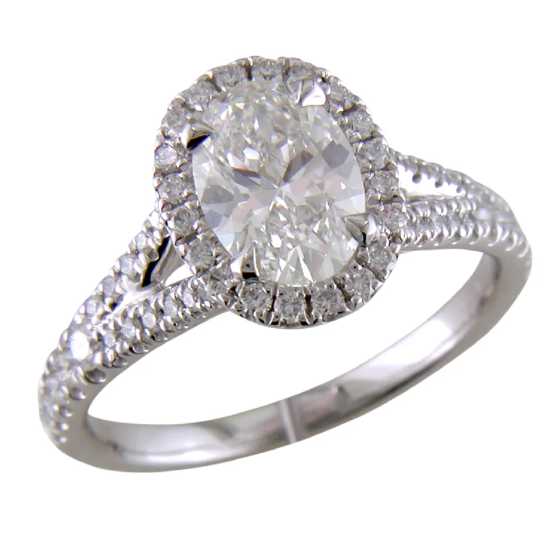 Two-Stone Rings-Oval Brilliant 1 Carat Point of Love Diamond Platinum Custom Split Shank Engagement Ring