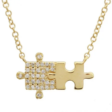 Sterling Silver Necklaces-14K Yellow Gold Puzzle Diamond Necklace