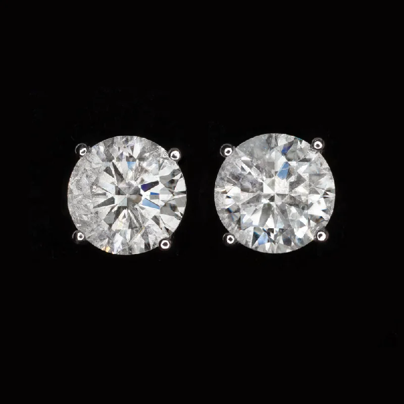 Artisanal Earrings-3 CARAT NATURAL DIAMOND STUD EARRINGS MATCHING PAIR ROUND CUT WHITE GOLD 3ct RBC