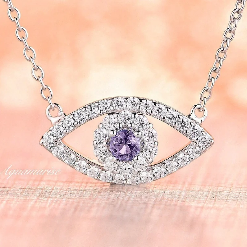 White Gold Necklaces-Evil Eye Tanzanite Necklace- Sterling Silver