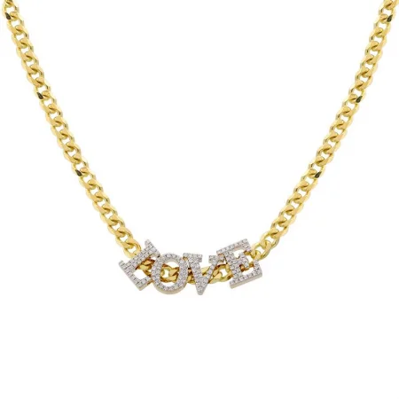 Ruby Necklaces-14K Yellow + White Gold Diamond Love Curb Link Choker