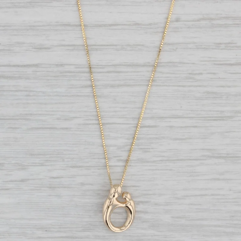 Silver Pendant Chain Necklaces-Mother and Child Charm Pendant Necklace 14k Yellow Gold 19.25" Box Chain