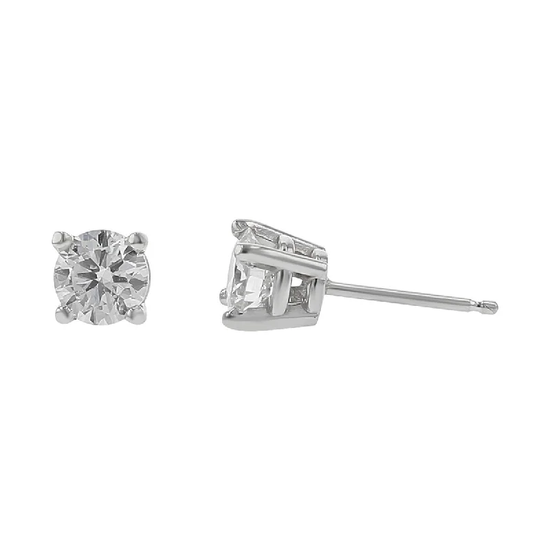 Mixed Gemstone Earrings-14K White Gold Brilliant Diamond Stud Earrings