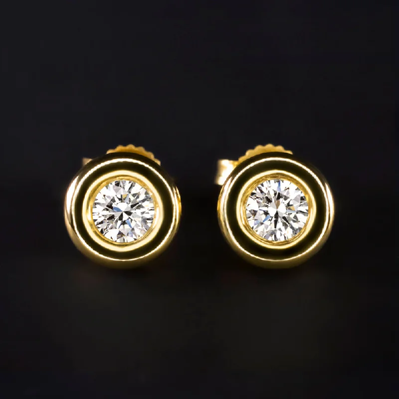 Iridescent Earrings-IDEAL CUT DIAMOND SCOTT KAY STUD EARRINGS 18k YELLOW GOLD 1/3 CARAT ROUND BEZEL