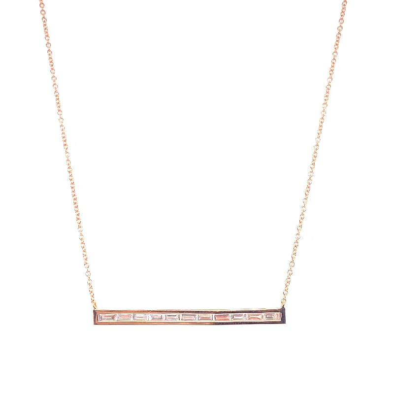 Amethyst Necklaces-14K Rose Gold Baguette Diamond Bar Necklace