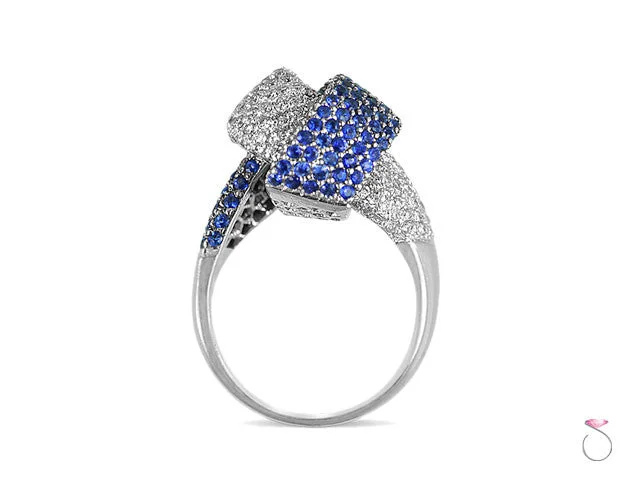 Ring for Proposal-Blue Sapphire & Diamond Knot Ring 2.00ct Pave' set in 18K