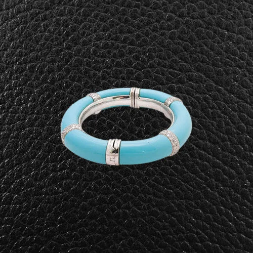 Silver and Gold Bangle Sets-Turquoise & Diamond Hinged Bangle Bracelet