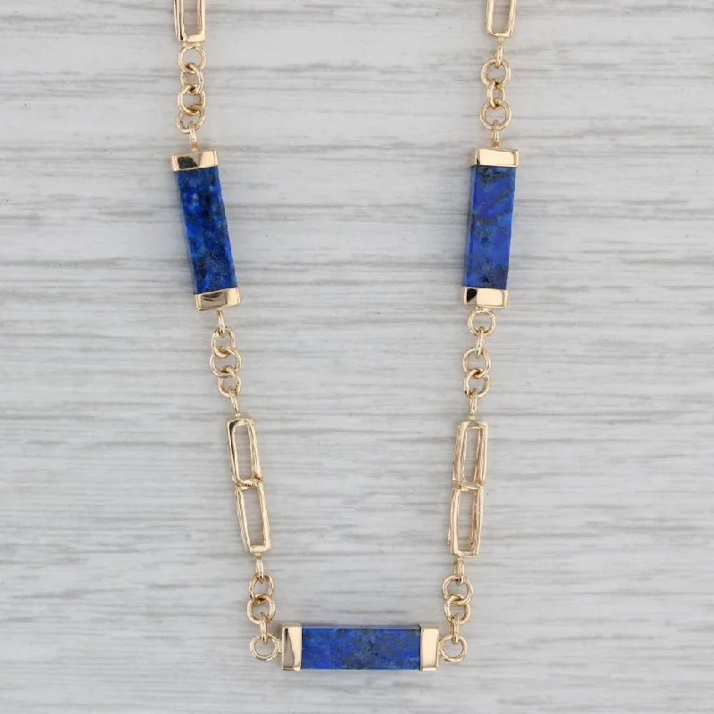 Star Necklaces-Vintage Lapis Lazuli Blue Stone Necklace 14k Yellow Gold 24.5" 4.6mm