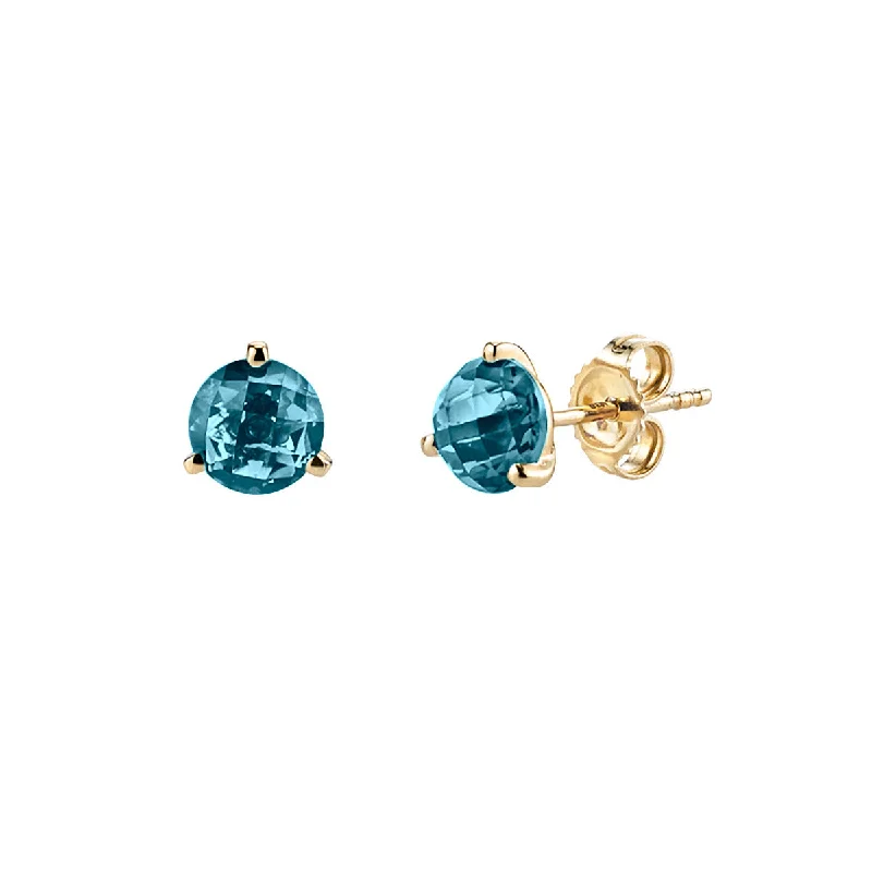 Jade Earrings-London Blue Topaz 14K Yellow Gold Stud Earrings