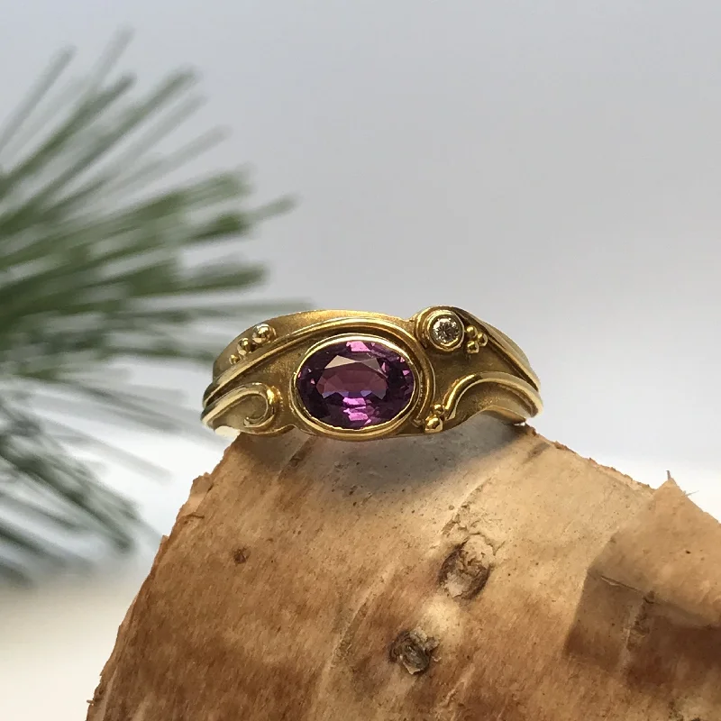 Engagement Ring Sets-Purple Sapphire Dew Drops on Vines