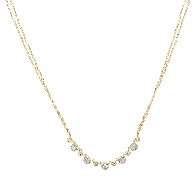 Minimalist Name Necklaces-14K Yellow Gold Alternating Diamond Halo Necklace with Double Chain