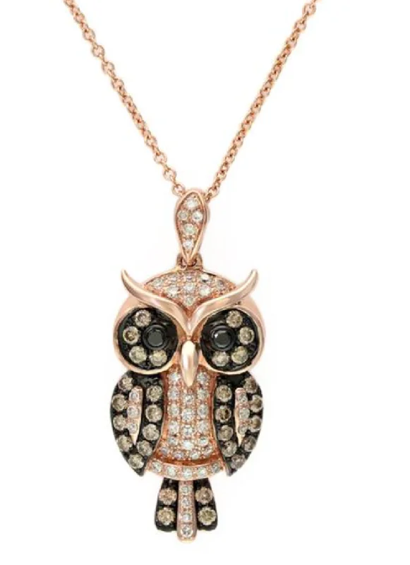 Long Pendant Necklaces-14K Rose Gold Diamond Owl Pendant