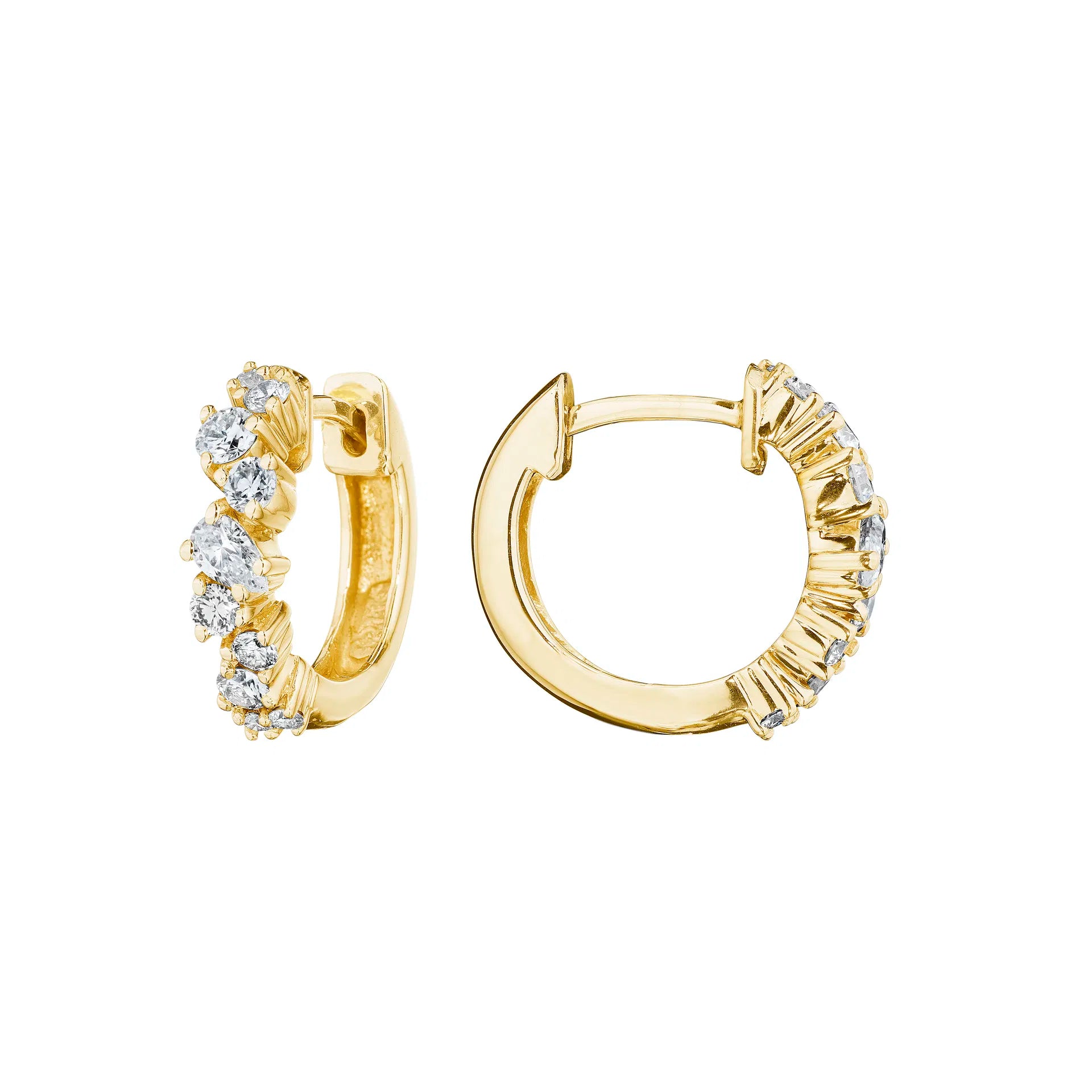 Silver Earrings-Baby Stardust 0.59Ct Diamond 14mm Huggie Hoop Earrings in 18k Yellow Gold