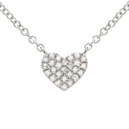 Fine Pendant Necklaces-14K White Gold Diamond Heart Necklace