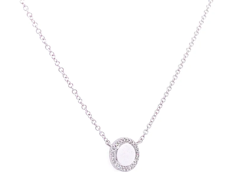 Adjustable Chain Necklaces-14K White Gold Diamond Mini Disc Necklace