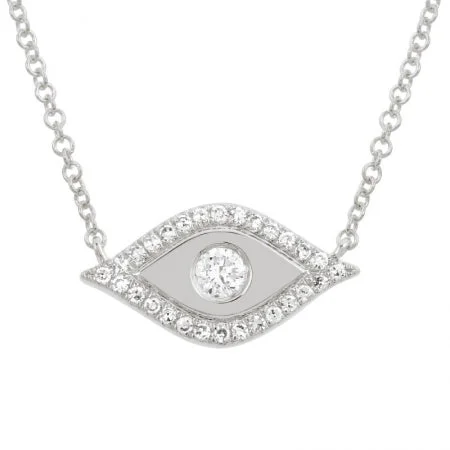 Beaded Chain Necklaces-14K White Gold Diamond Evil Eye Necklace