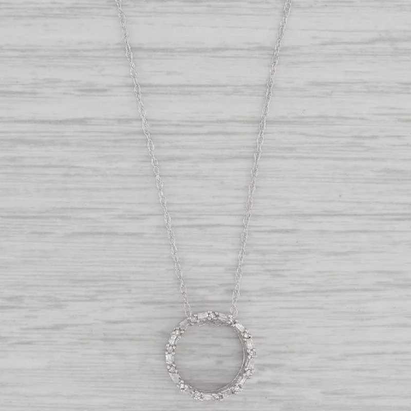 Minimalist Gold Necklaces-0.20ctw Diamond Eternity Circle Pendant Necklace 10k White Gold 18" Rope Chain