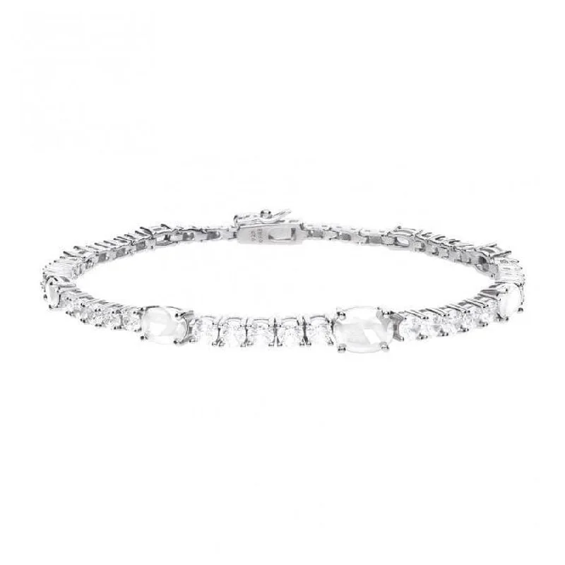 Personalized Diamond Bracelets-Diamonfire Silver Claw Set Oval and Round Cut CZ Tennis Bracelet