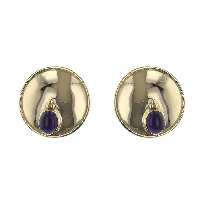 Soft Earrings-14K Yellow Gold Amethyst Button Earrings