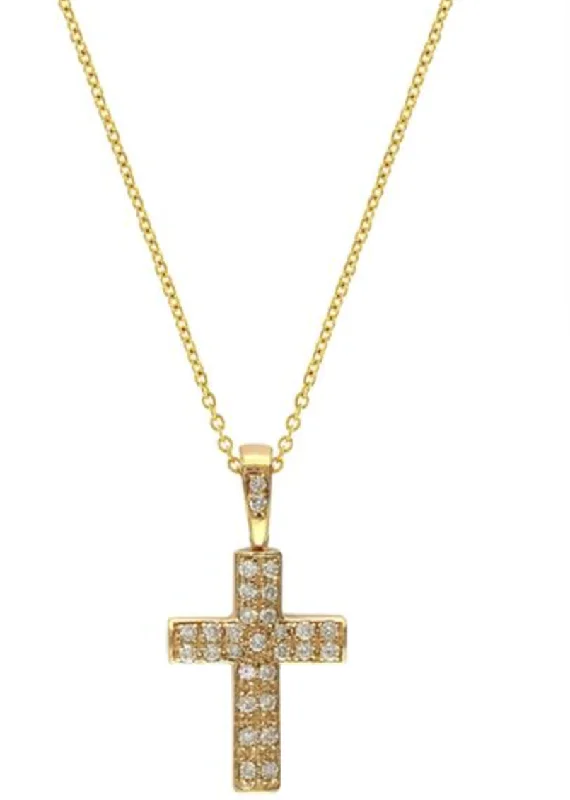 Oval Pendant Necklaces-14K Yellow Gold Diamond Cross Pendant